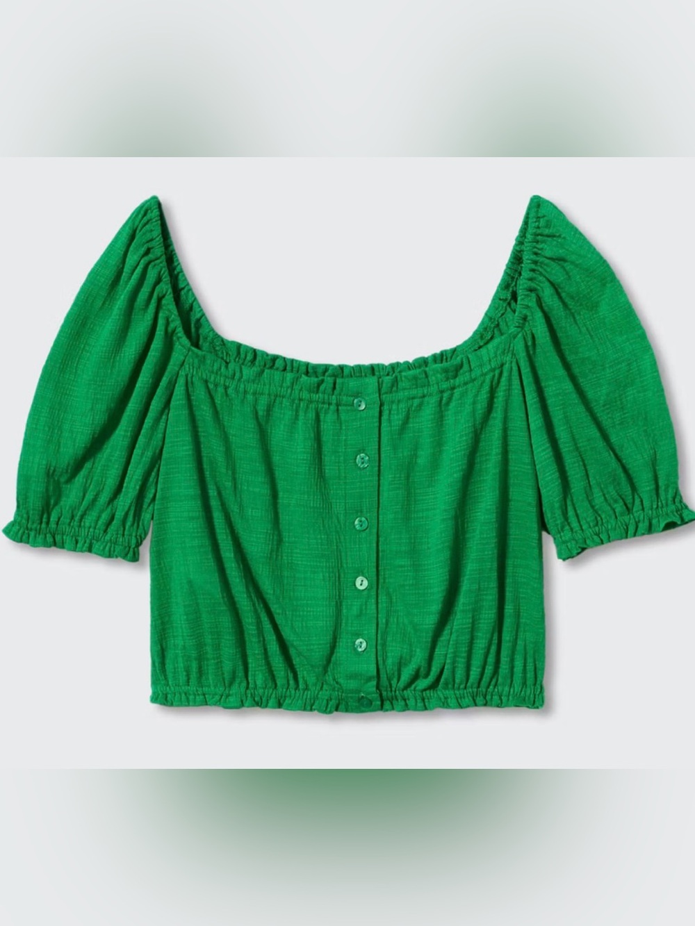 Green Puff Sleeve Crop Top | Smocked Square Neck | Summer Cottagecore
Size M